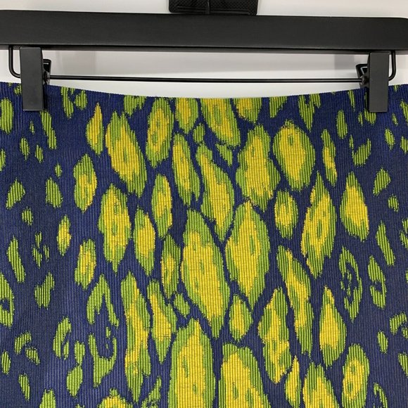 Gizia Skirt Blue Yellow Patterned Pencil Straight Lined - Picture 2 of 11